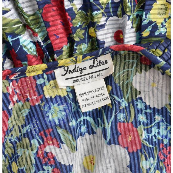 Vintage 80s Blue Floral Ruffle Neck Balloon Sleeve Pleated Midi Dress size S M - Picture 9 of 9